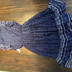 AQUA Border Print Tassel Tie Tiered Midi